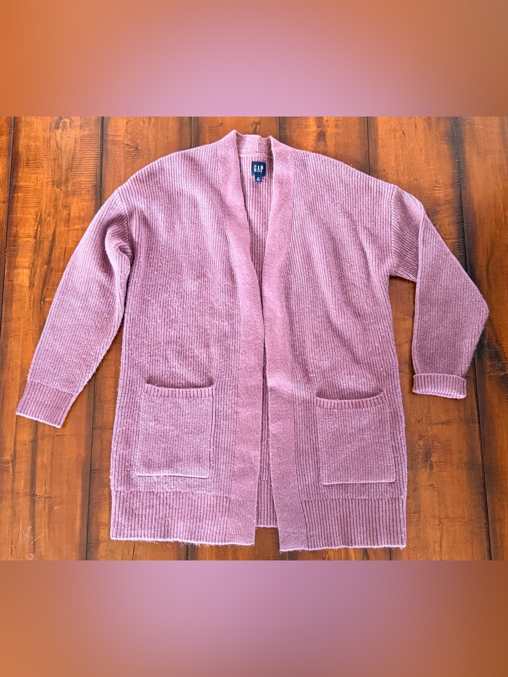 GAP Women's Mauve Open-Front Ribbed Cardigan